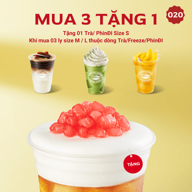 Khuyến Mãi Highlands Mua 3 tặng 1