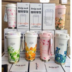 Ly Giữ Nhiệt Hoa Lily 500ml Inox 316 Sang Trọng Có Ống Hút Và Lõi Lọc Trà